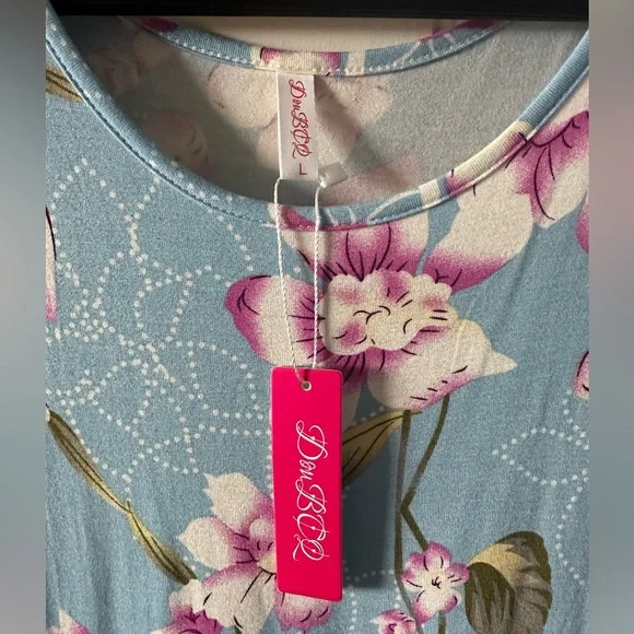 DouBCQ Floral Pocket Dress Blue Pink Casual Spring Dress NWT - Picture 4 of 7
